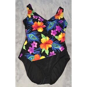 Great Lengths One Piece Floral Swimsuit Womens Size 12 Retro vintage Colorful